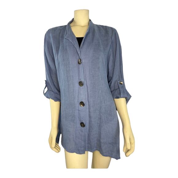 Caroline Rose Button-Down stand collar 100 % Tissue-Linen Shirt size large - Picture 1 of 11